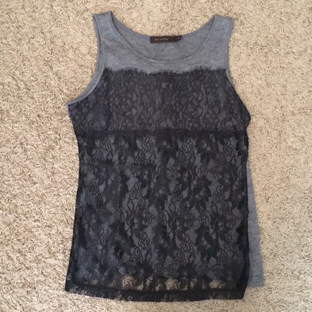 Limited Brand gray camisole - black lace overlay S